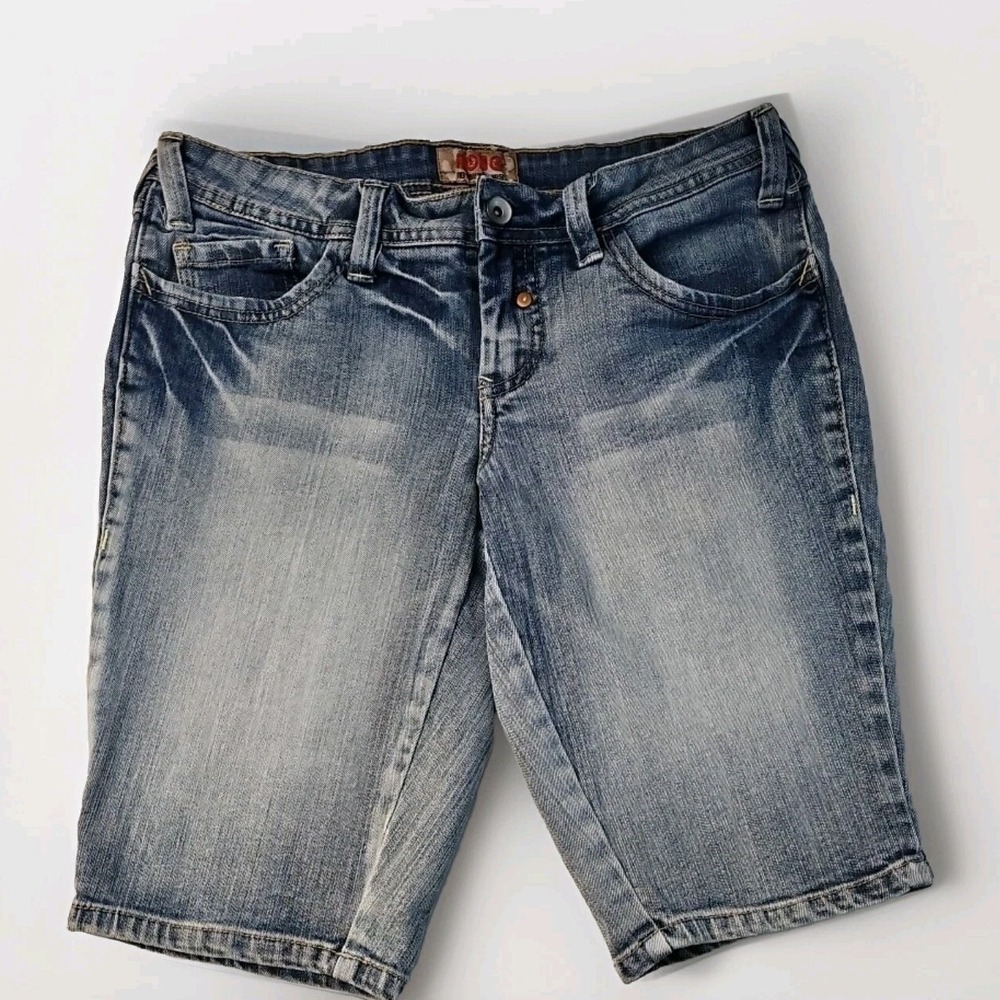 Bermuda Stretch Denim Mid Rise Shorts Preppy Sz 7 30" Waist Stone Wash Blue 54